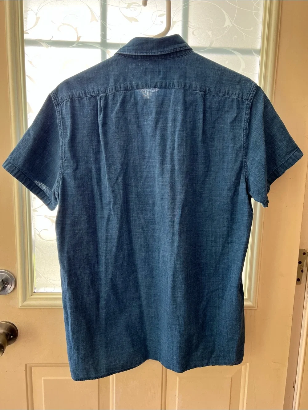 J. Crew Men's Denim-Look Blue Short Sleeve Button Down Polo